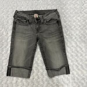 True Religion Denim Shorts Women 28 Gray Cuffed Bermuda Sophie Vtg Y2K Made USA